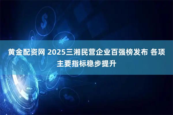 黄金配资网 2025三湘民营企业百强榜发布 各项主要指标稳步提升